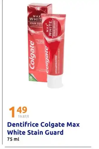 Action Dentifrice Colgate Max White Stain Guard offre