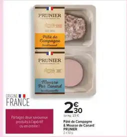 Carrefour Pâté de Campagne & Mousse de Canard PRUNIER offre