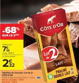 Carrefour Market Tablettes de chocolat Lot de 2 CÔTE D'OR offre