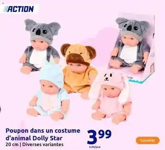 Action Poupon dans un costume d'animal Dolly Star offre