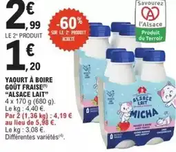 E.Leclerc Alsace lait - yaourt à boire goût fraise offre