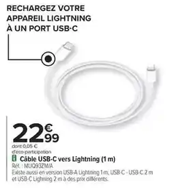 Carrefour Câble usb-c vers lightning offre