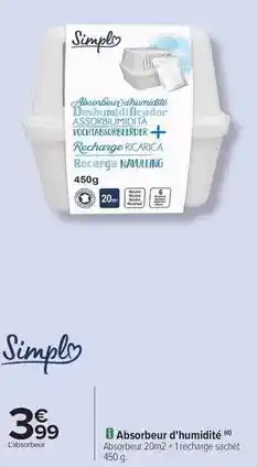 Carrefour Simply - absorbeur d'humidité offre