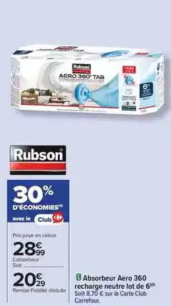 Carrefour Rubson - absorbeur aero 360 reccharge neutre lot de 6 offre
