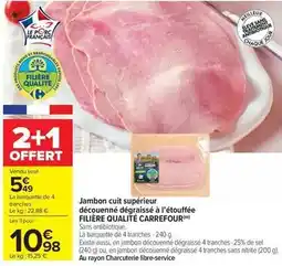 Carrefour Carrefour - jambon cuit supérieur découenné dégraissé à l'étouffée filière qualité offre