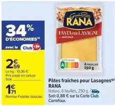 Carrefour Rana - pâtes fraîches pour lasagnes offre