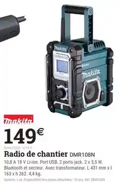 Espace emeraude Makita - radio de chantier dmr108n offre