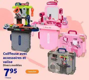 Action Coiffeuse avec accessoires et valise offre