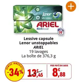 Coccinelle Supermarché Lessive capsule Lenor unstoppables ARIEL offre