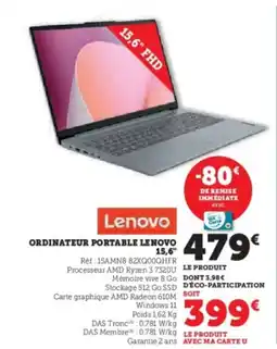 Super U Ordinateur portable lenovo 15,6" offre