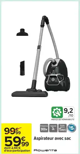 Carrefour ROWENTA Aspirateur avec sac offre