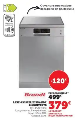 Super U Lave-vaisselle brandt 14 couverts offre