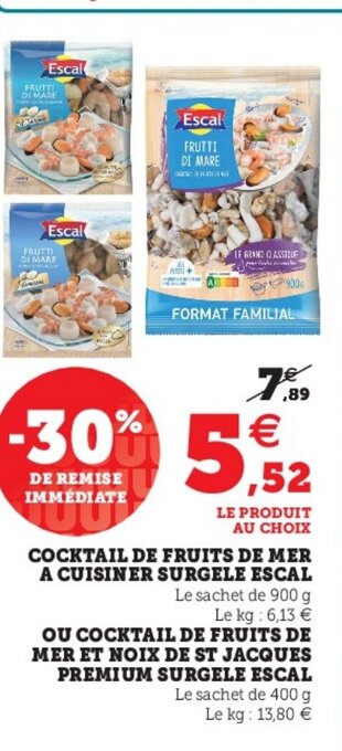 Super U Cocktail de fruits de mer a cuisiner surgele Escal offre