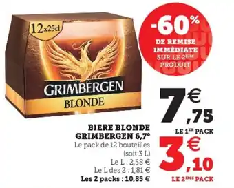Super U Biere Blonde Grimbergen 6,7 offre