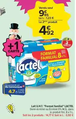 Carrefour Lait U.H.T. Format Familial LACTEL offre