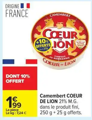 Carrefour Camembert Coeur De Lion offre