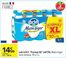 Carrefour Lait U.H.T. Format XL LACTEL Matin léger sans lactose, 10 x 1 L offre