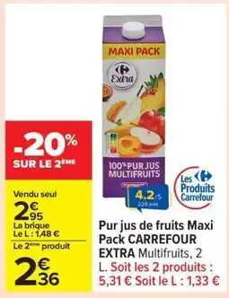 Carrefour Pur jus de fruits Maxi Pack CARREFOUR EXTRA Multifruits, 2 L offre