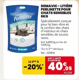 Animalis DERMAVIC Litière Perlinette pour chats sensibles offre