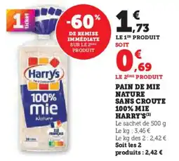 U Express Pain de mie nature sans croute 100% mie harry's offre
