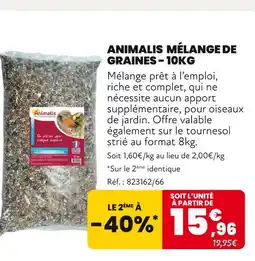 Animalis ANIMALIS Mélange de graines - 10kg offre