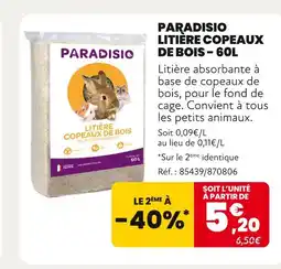Animalis PARADISIO Litière copeaux de bois - 60L offre