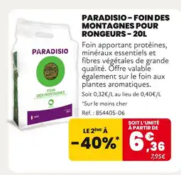 Animalis PARADISIO Foin des montagnes pour rongeurs - 20L offre