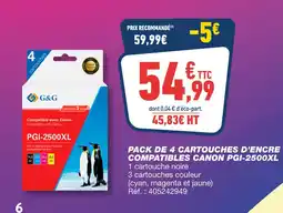 Bureau Vallée Canon PGI-2500XL Pack de 4 cartouches d'encre compatibles offre