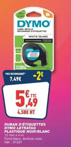 Bureau Vallée DYMO Ruban d'étiquettes LetraTag plastique noir/blanc offre