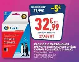 Bureau Vallée G&G Pack de 2 cartouches d'encre remanufacturées Canon PG-545XL/CL-546XL offre