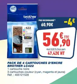 Bureau Vallée Brother Pack de 4 cartouches d'encre LC422 offre