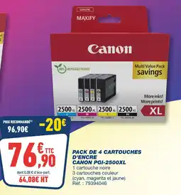 Bureau Vallée Canon Pack de 4 cartouches d'encre PGI-2500XL offre