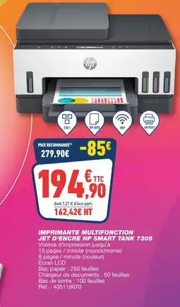 Bureau Vallée HP Imprimante Multifonction Jet d'Encre Smart Tank 7305 offre