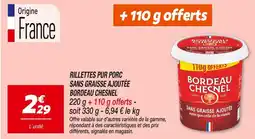Netto BORDEAU CHESNEL Rillettes pur porc sans graisse ajoutée offre