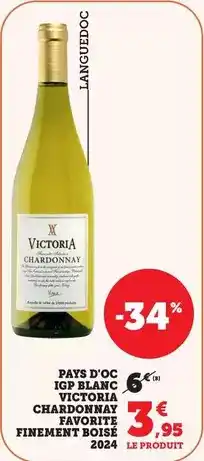 Bi1 Pays d'oc igp blanc victoria chardonnay offre