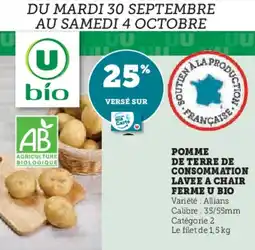 Super U Pomme de terre de consommation lavee a chair ferme u bio offre
