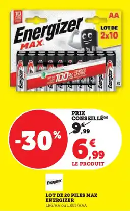 Super U Lot de 20 piles max energizer offre
