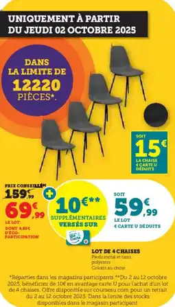 Super U Lot de 4 chaises offre