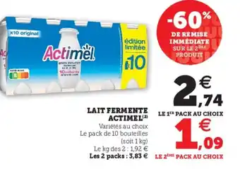 Super U Lait Fermente Actimel offre