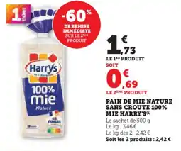 Hyper U HARRY'S Pain de mie nature sans croute 100% mie offre