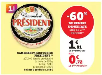 Hyper U PRESIDENT Camembert pasteurise offre