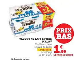 Hyper U MALO Yaourt au lait entier offre