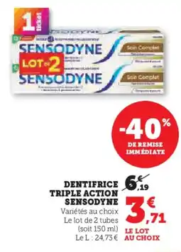 Hyper U SENSODYNE Dentifrice triple action offre