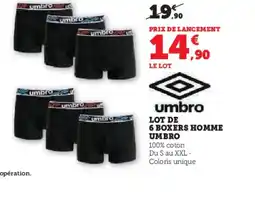 Hyper U UMBRO Lot de 6 boxers homme offre