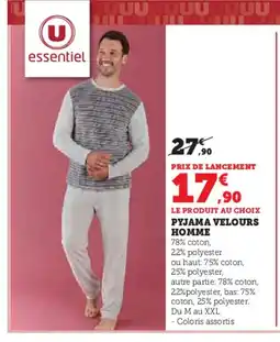 Hyper U Pyjama velours homme offre