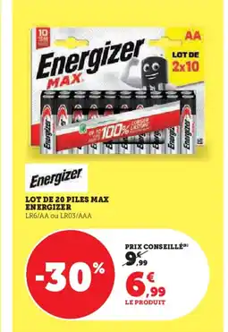 Hyper U ENERGIZER Lot de 20 piles max offre