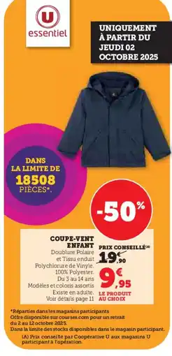 Hyper U Coupe-vent enfant offre