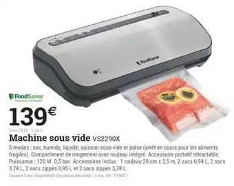 Espace emeraude Machine sous vide vs2290X offre