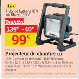 Espace emeraude MAKITA Projecteur de chantier LED offre