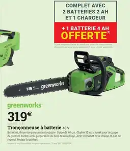 Espace emeraude GREENWORKS Tronçonneuse à batterie 40 V offre